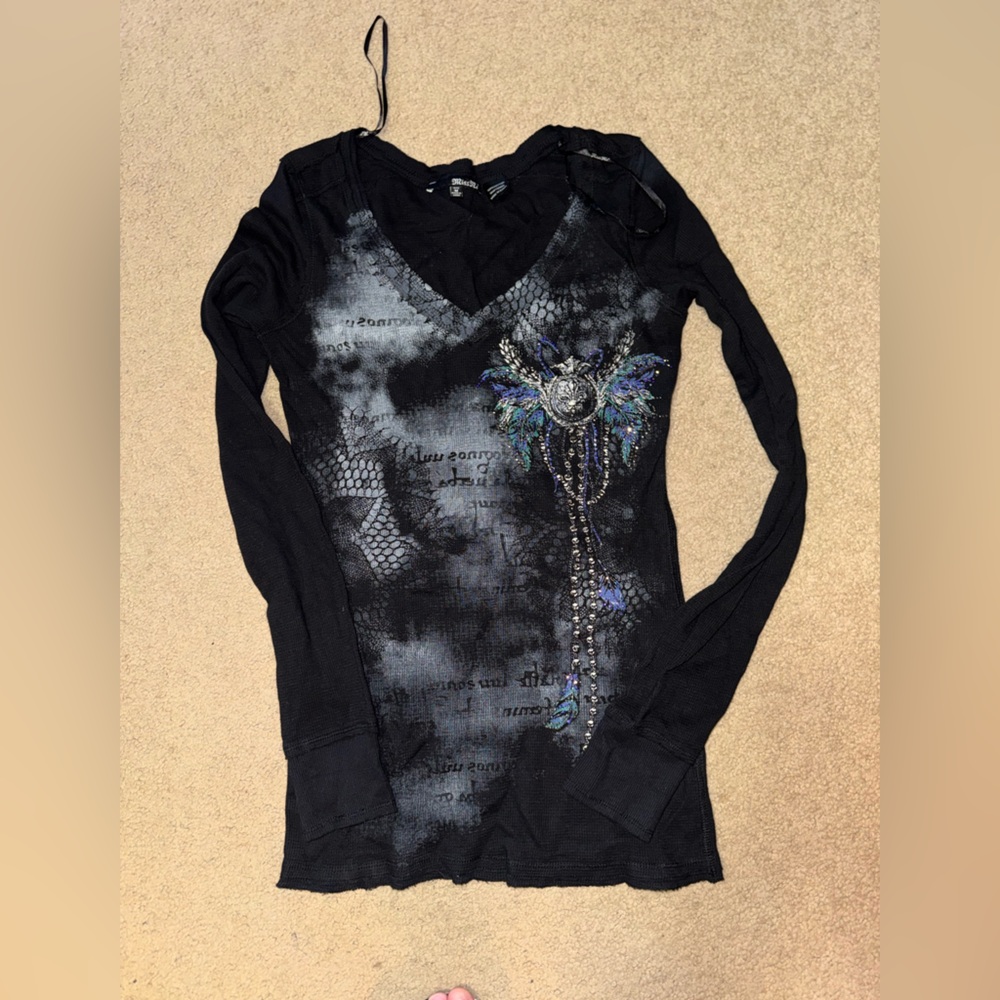 Vintage Miss Me Black and Gray Long Sleeve Top like new